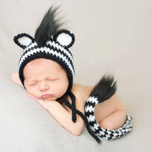 Load image into Gallery viewer, Newborn Photography Clothing Lion Zebra Design Woolen Knitted Baby Boy Girl Pictures Outfits Lionet Hat + Tail 2pcs Costumes